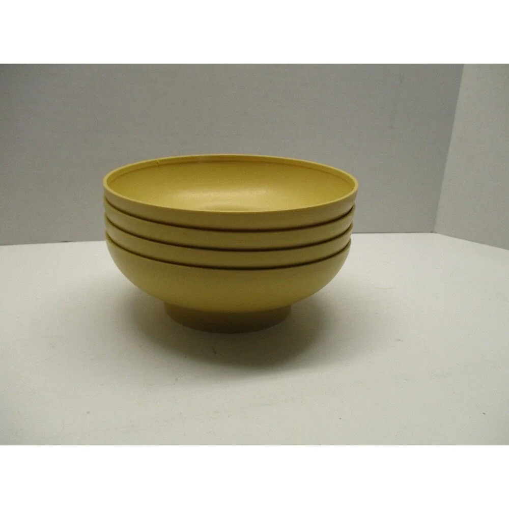 Vintage Tupperware Salad/Cereal Bowls 890 Harvest Gold Yellow Set of 4 VERY NICE